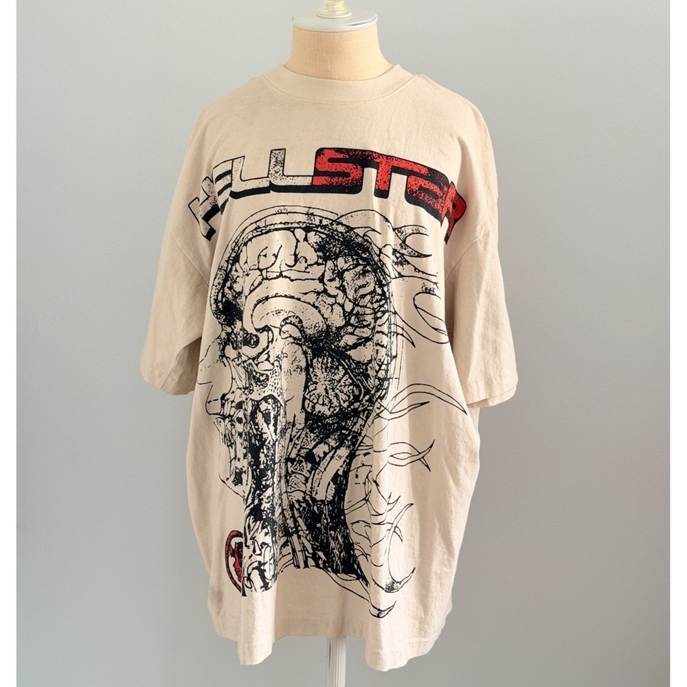 Hellstar Studios Human Developement T-shirt Size LARGE Street Short Sleeve Cream